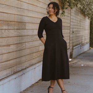 Fit & Flare Midi Party Dress - Black